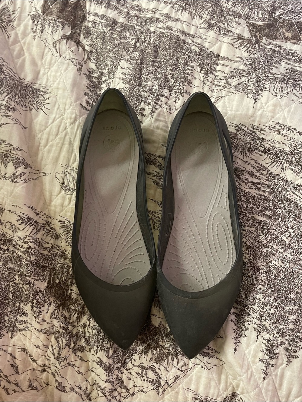 Croc’s Pointed Toe Women's Flats in Dark Gray by